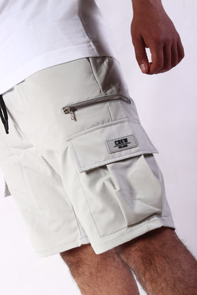 CREW Light Grey Short Cargo Pants Zipper Wide Pocket