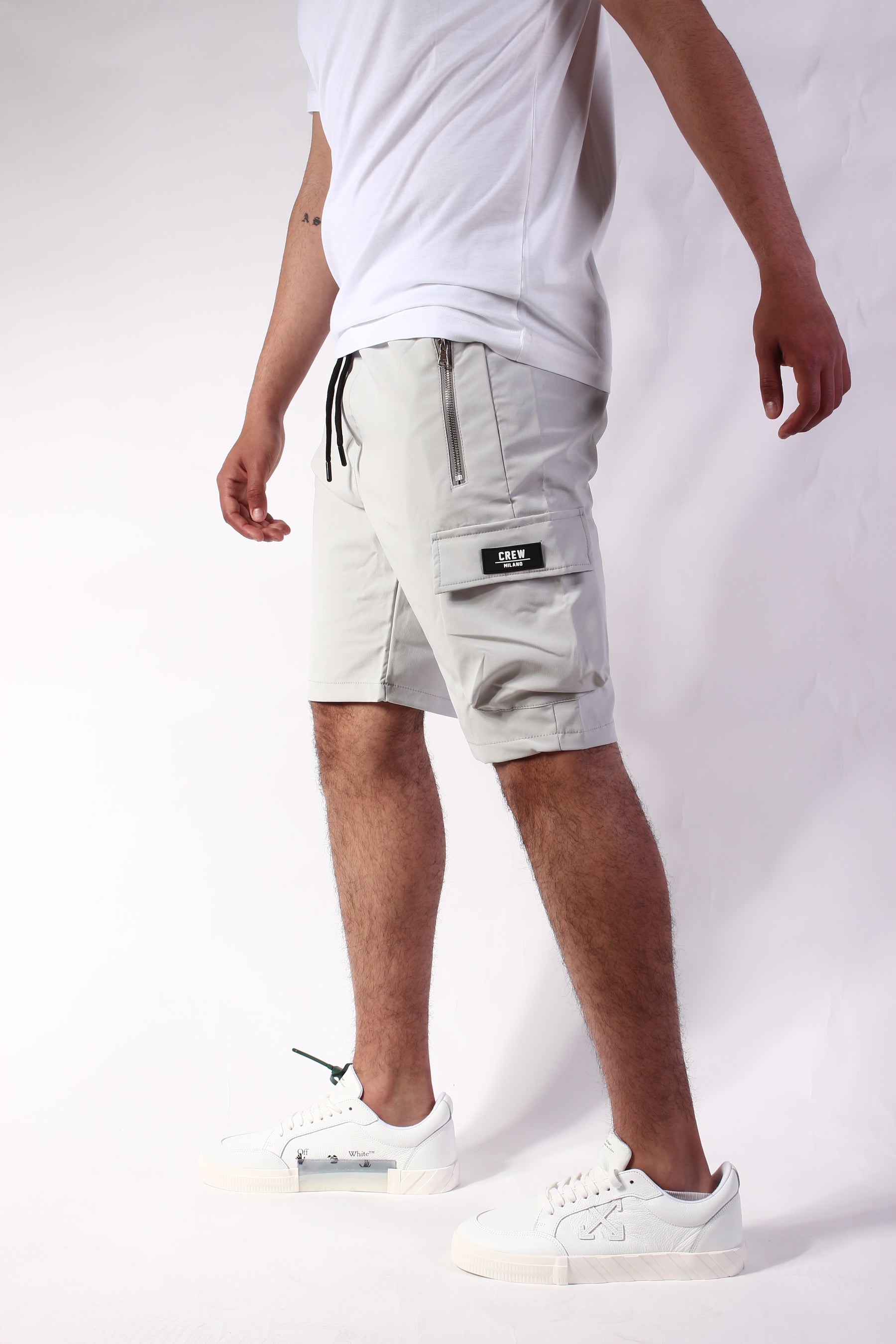 CREW Light Grey Short Cargo Pants Zipper Long Pocket