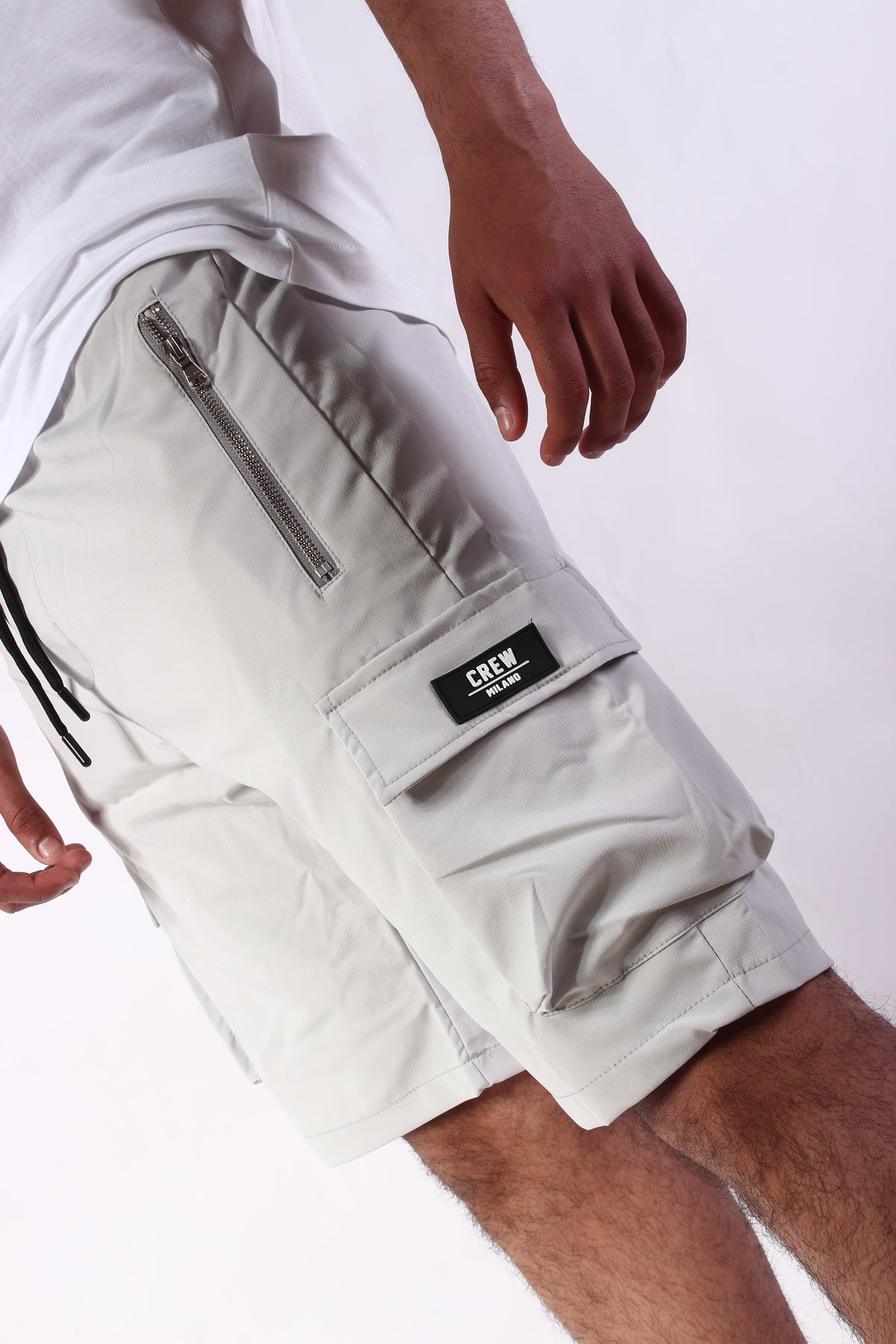 CREW Light Grey Short Cargo Pants Zipper Long Pocket