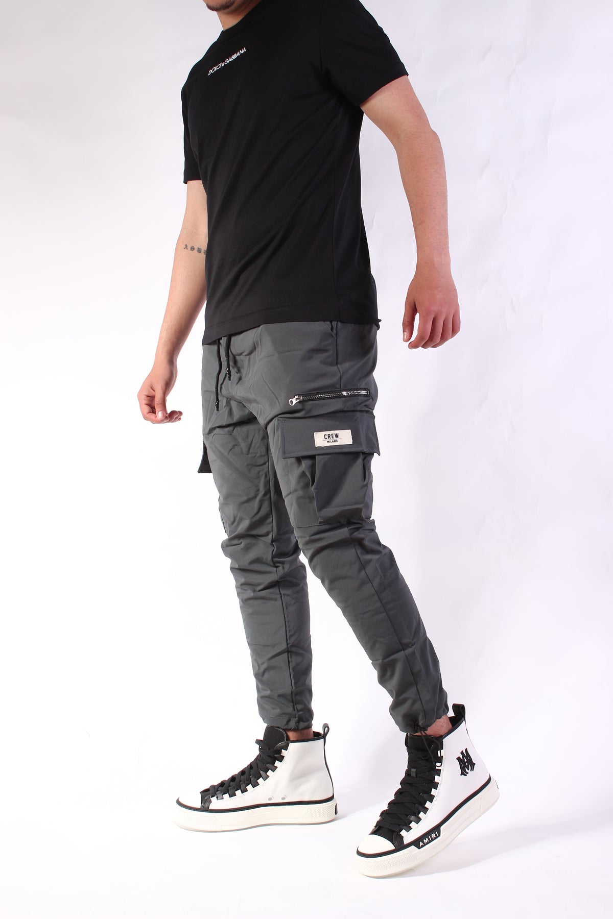 CREW Dark Gray Cargo Pants Zipper Lace