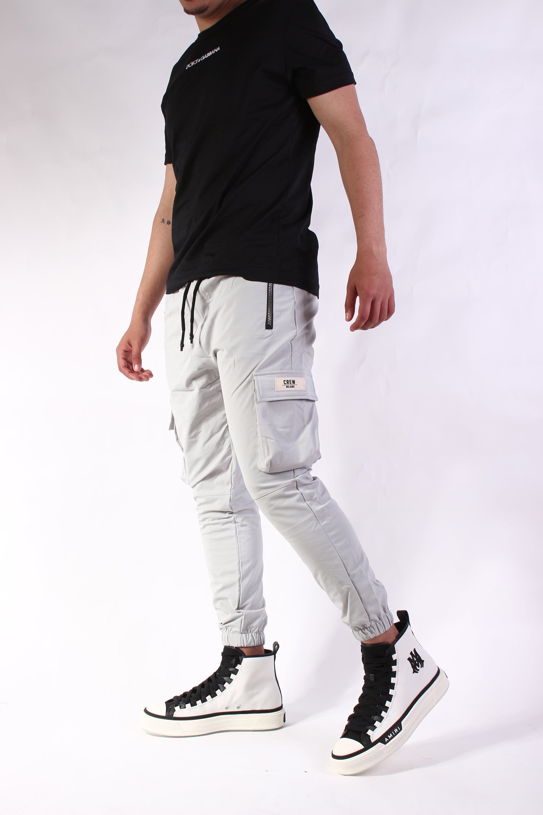 CREW Light Gray Cargo Pants Zipper Rubber