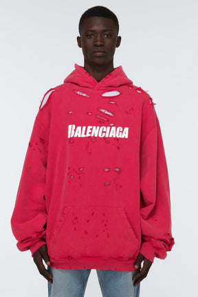 BALENCIAGA DESTROYED HOODIE IN RED