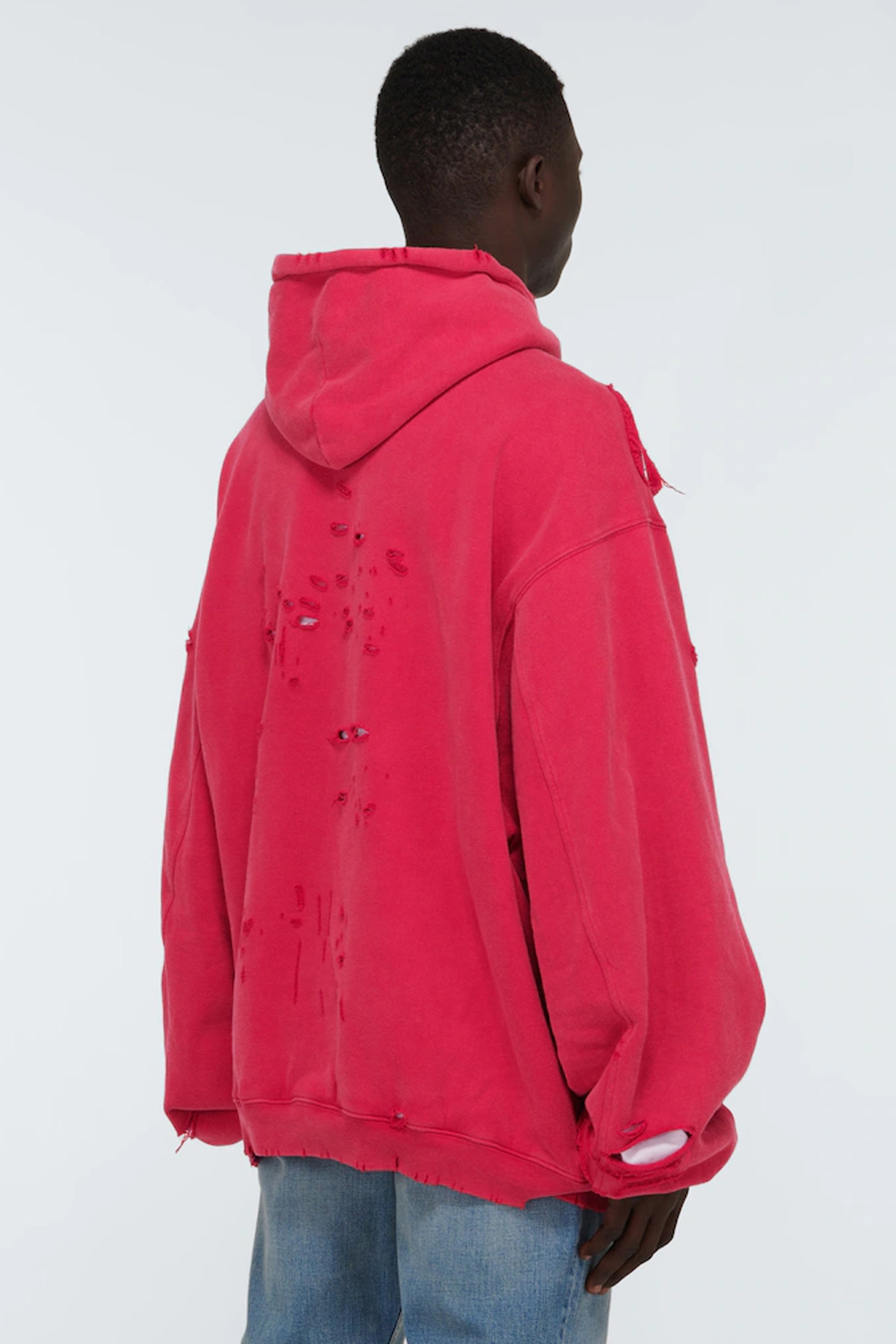 BALENCIAGA DESTROYED HOODIE IN RED