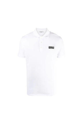 Valentino White Logo Patch Polo Shirt
