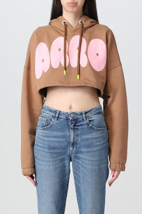 BARROW logo-print cropped hoodie brown