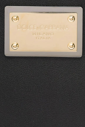 Dolce & Gabbana Man's Black Leather Handbag With Metal Logo Plate