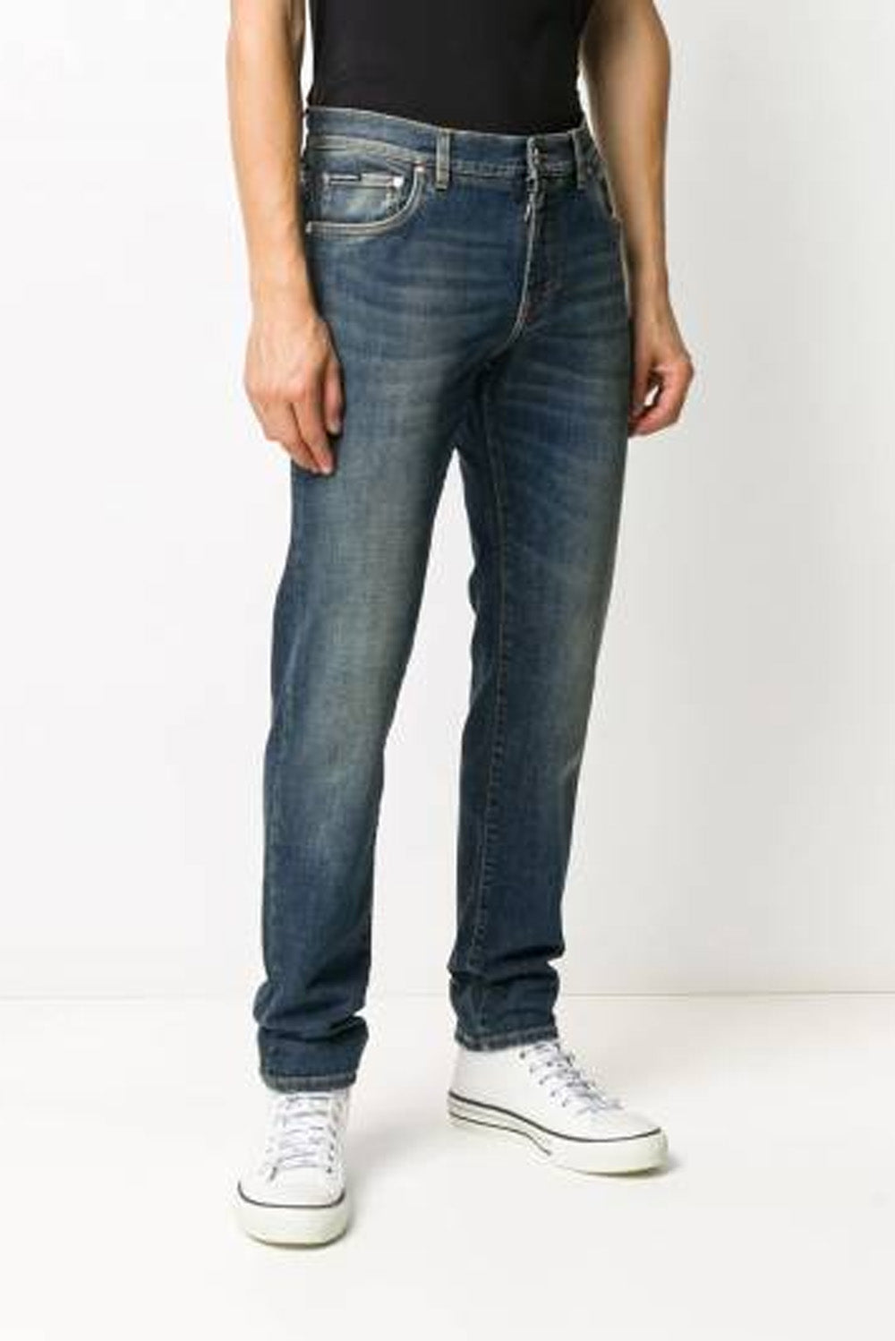 Dolce & Gabbana Distressed Straight Leg Jeans In Blue