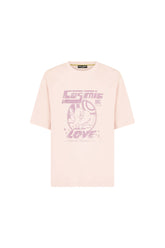 Dolce & Gabbana Pink Printed cotton T-shirt with patch embellishment