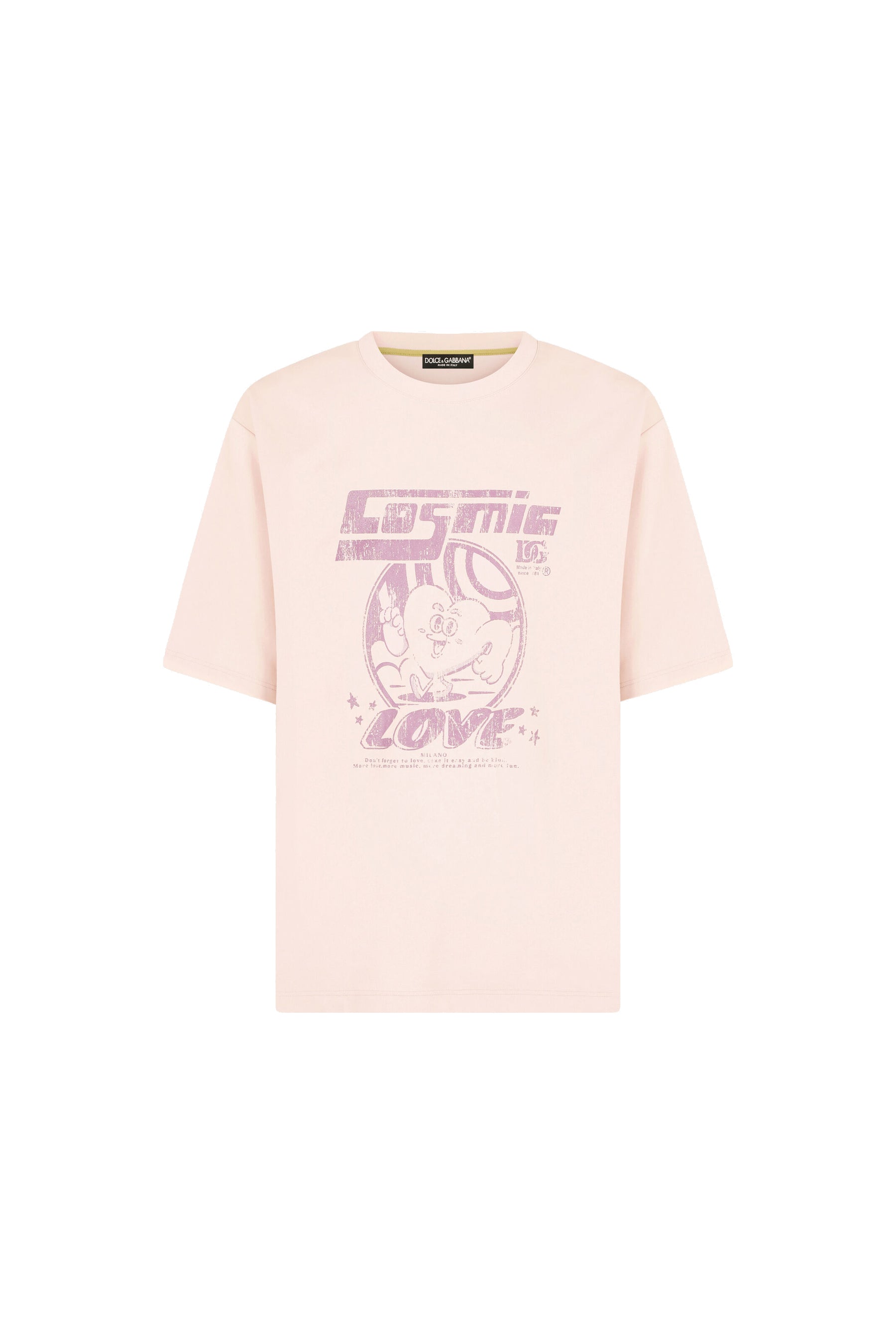 Dolce & Gabbana Pink Printed cotton T-shirt with patch embellishment