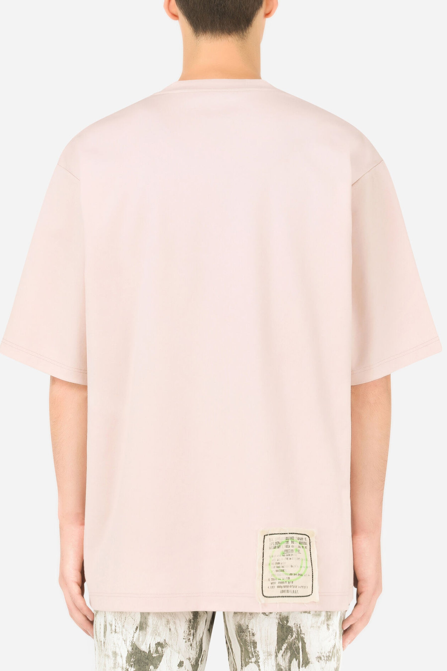 Dolce & Gabbana Pink Printed cotton T-shirt with patch embellishment