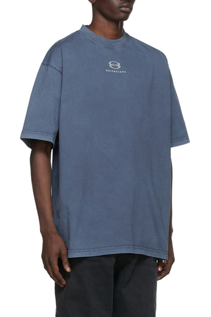 Balenciaga Blue Navy Wash logo cotton T-shirt