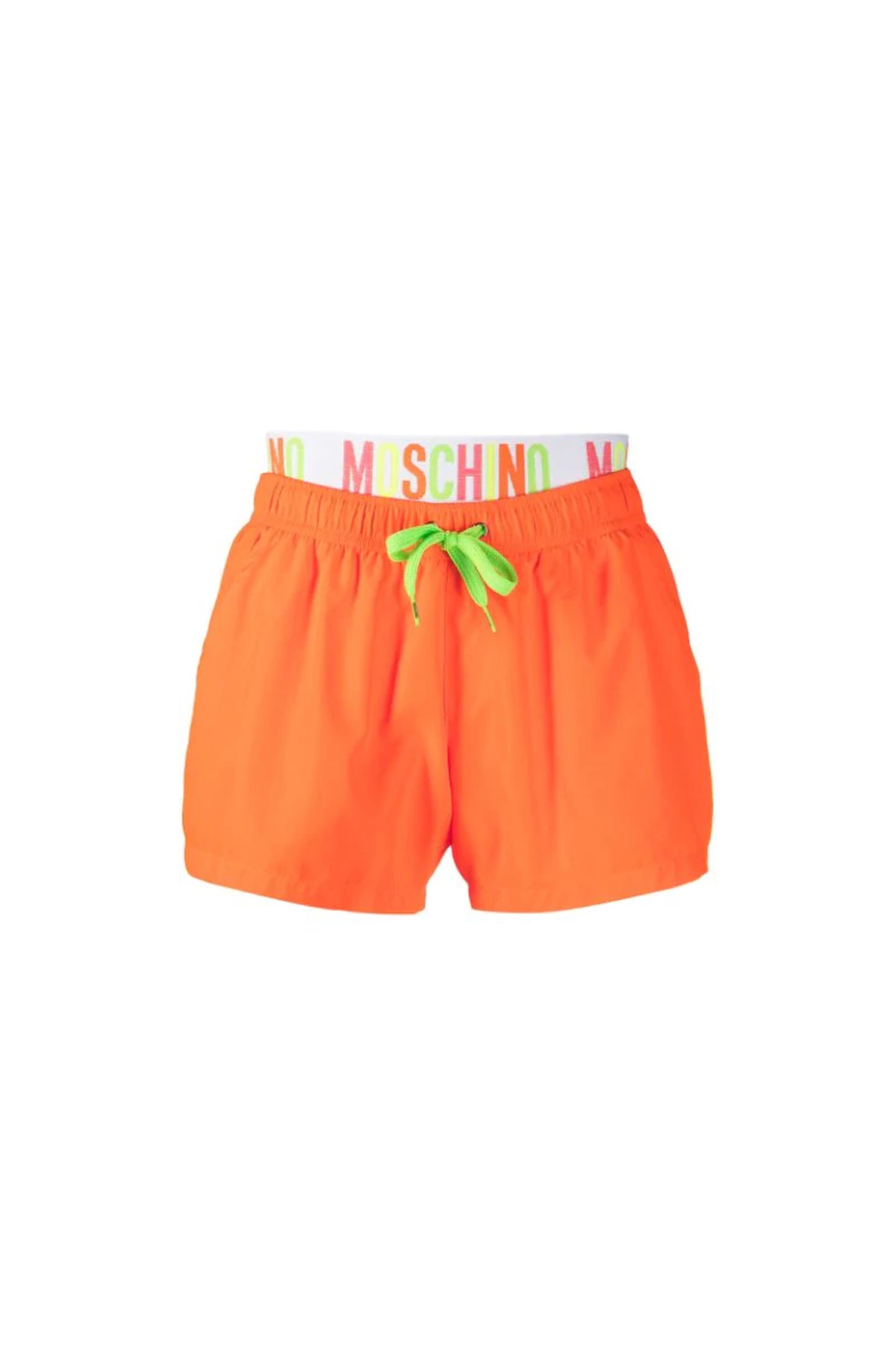 Moschino logo orange tape swimming shorts