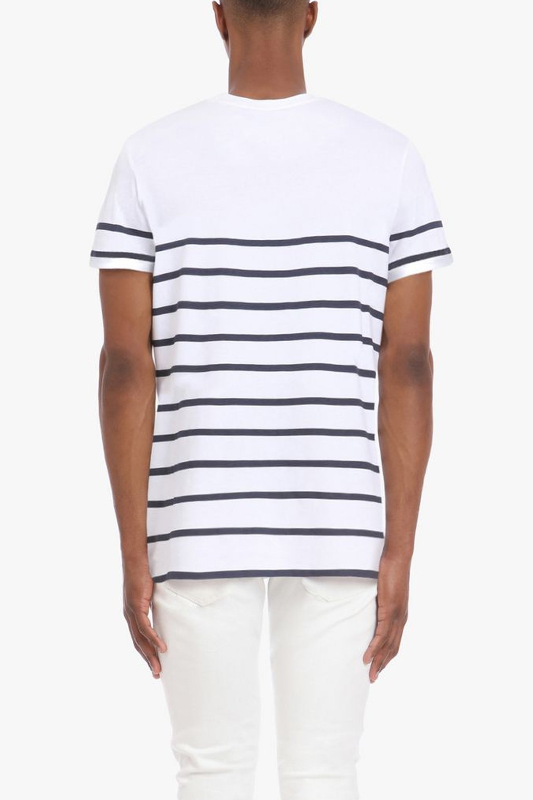 Balmain White and blue striped cotton T-shirt with black logo