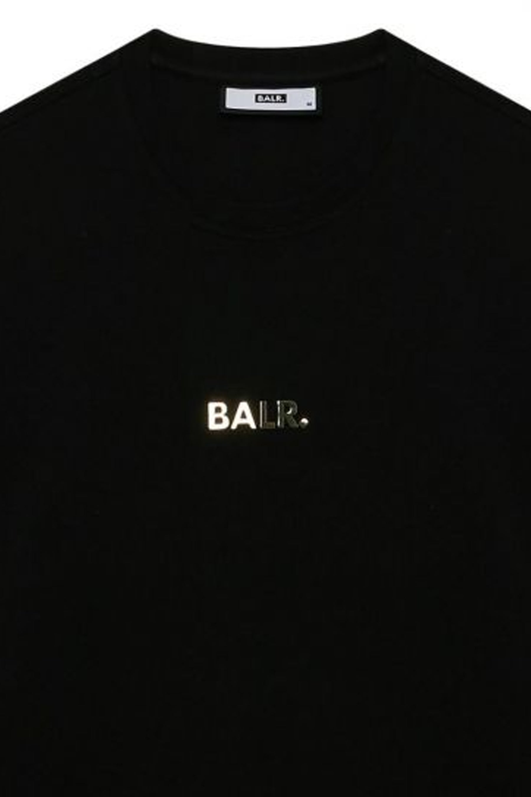 BALR. Black T-Shirt Silver Metal plate logo on chest