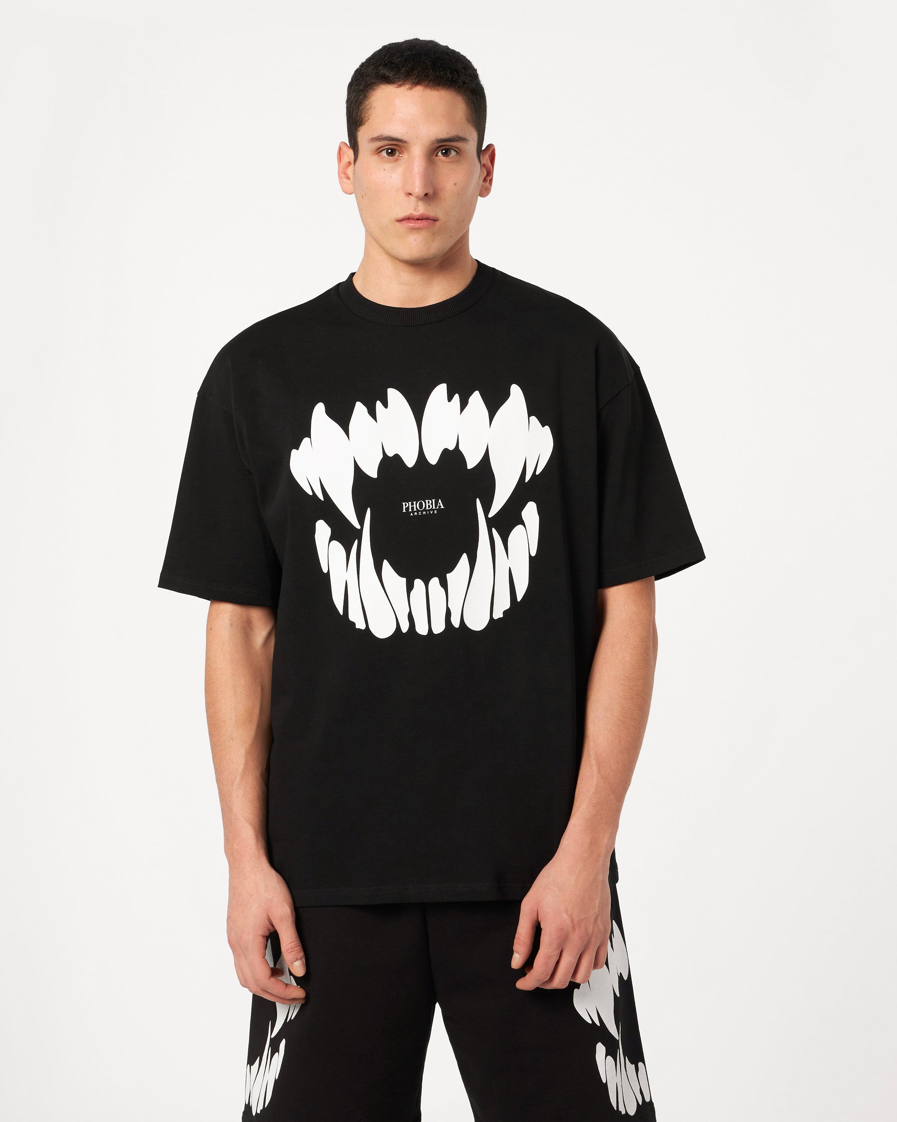 PHOBIA BLACK T-SHIRT WITH WHITE MOUTH PRINT