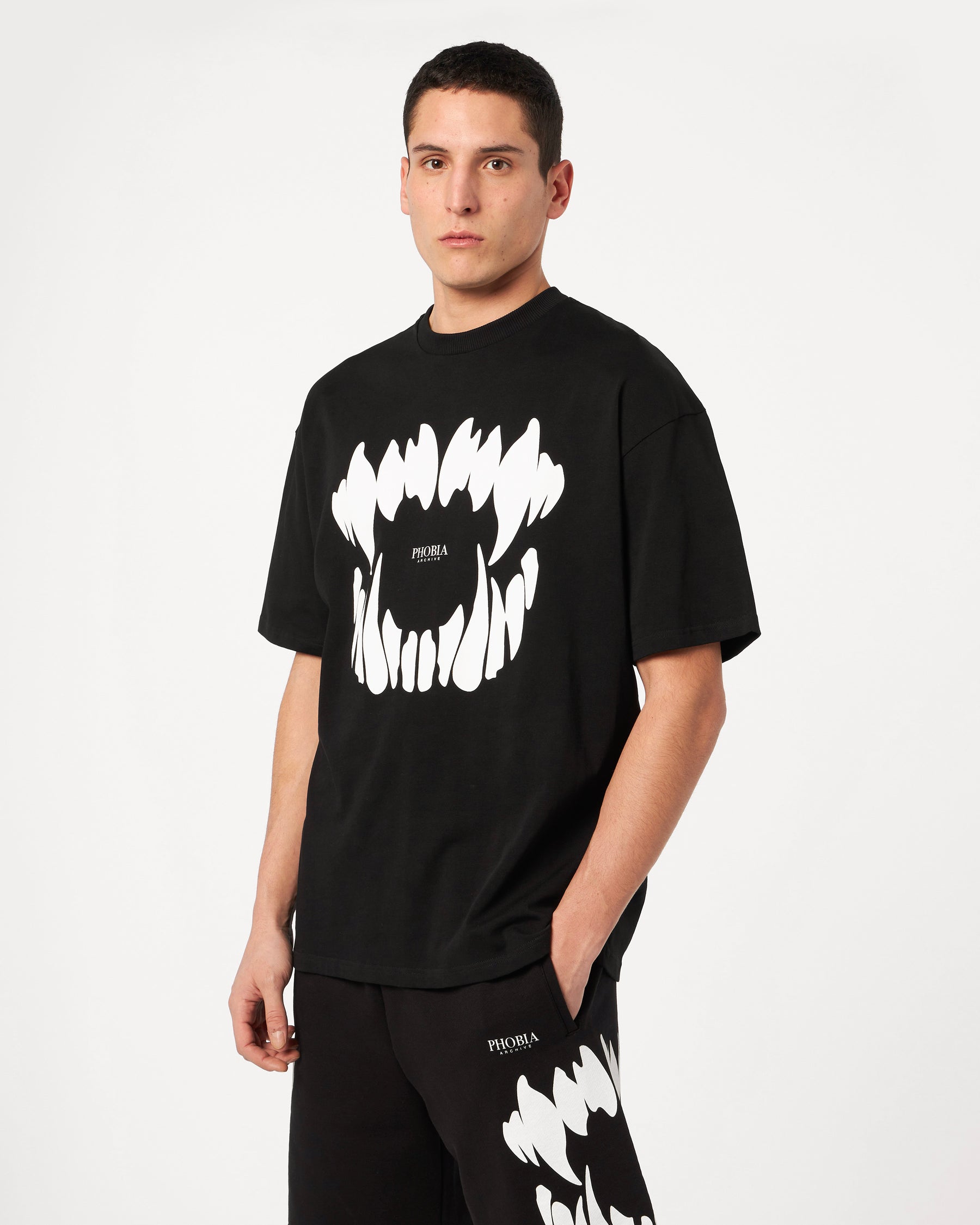 PHOBIA BLACK T-SHIRT WITH WHITE MOUTH PRINT