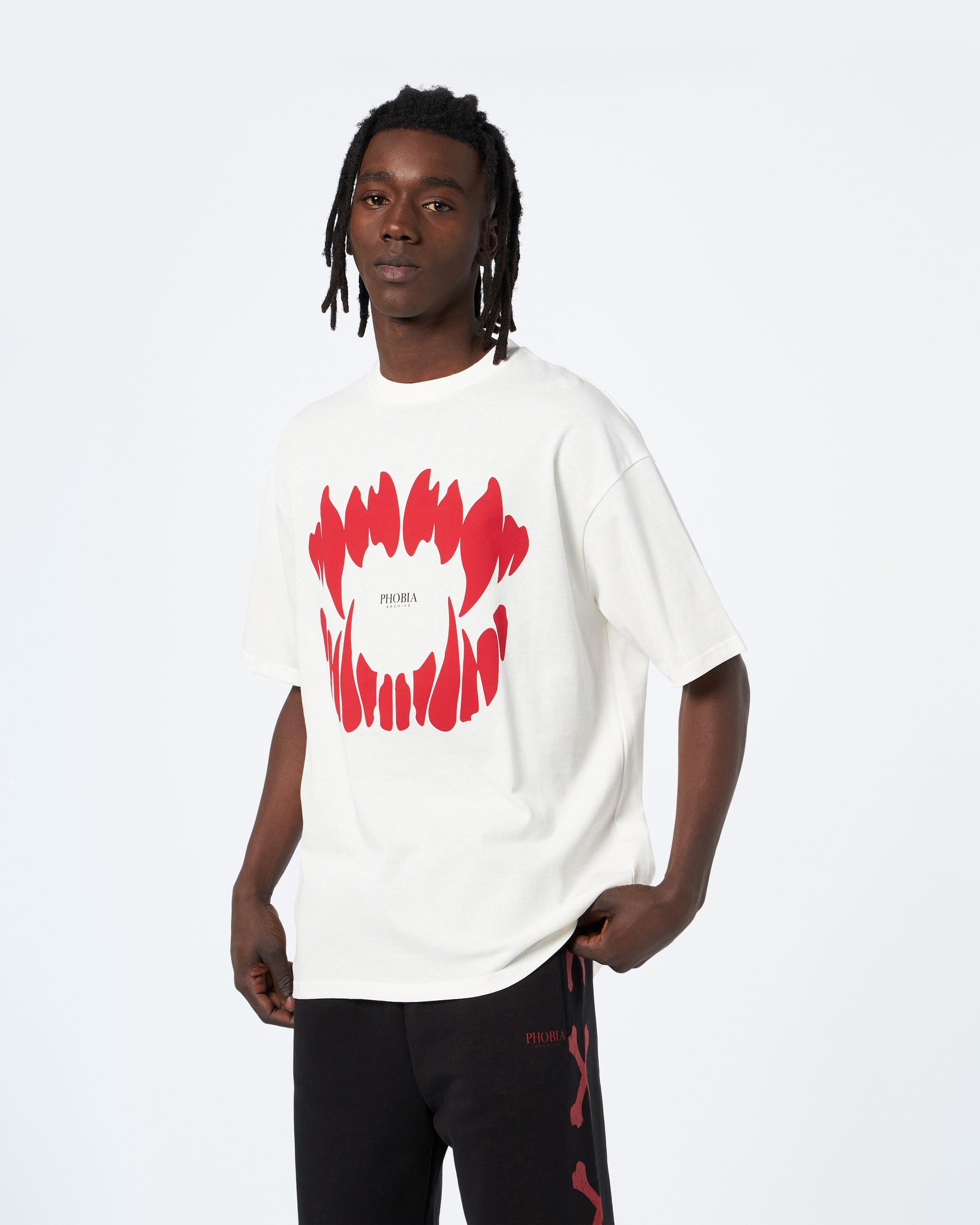 PHOBIA OFF WHITE T-SHIRT WITH RED MOUTH PRINT