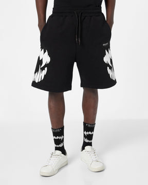 PHOBIA BLACK SHORTS WITH WHITE MOUTH PRINT