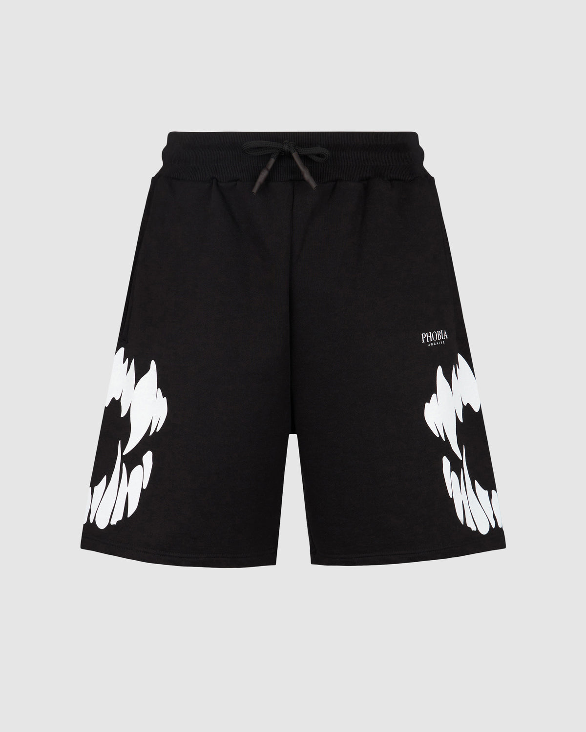 PHOBIA BLACK SHORTS WITH WHITE MOUTH PRINT
