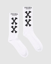 PHOBIA WHITE SOCKS WITH BLACK CROSSED BONES