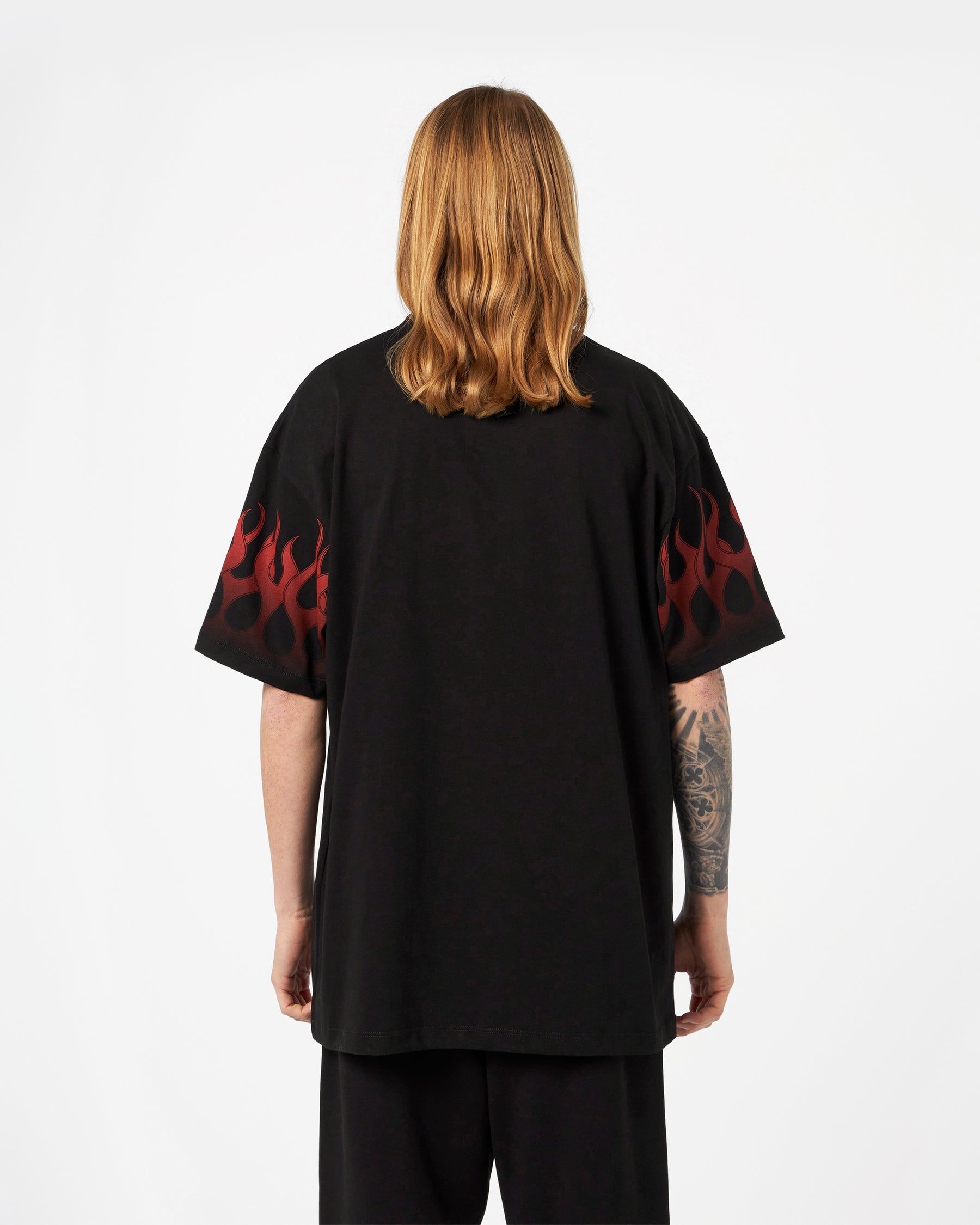 VISION OF SUPER BLACK TSHIRT WITH RED FLAMES