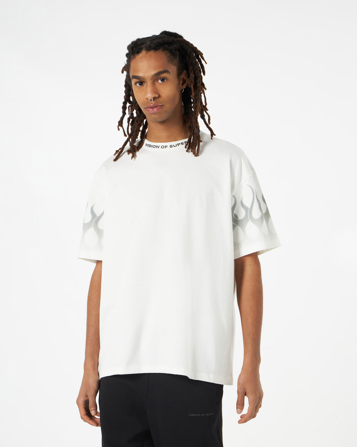 VISION OF SUPER WHITE TSHIRT WITH GREY FLAMES