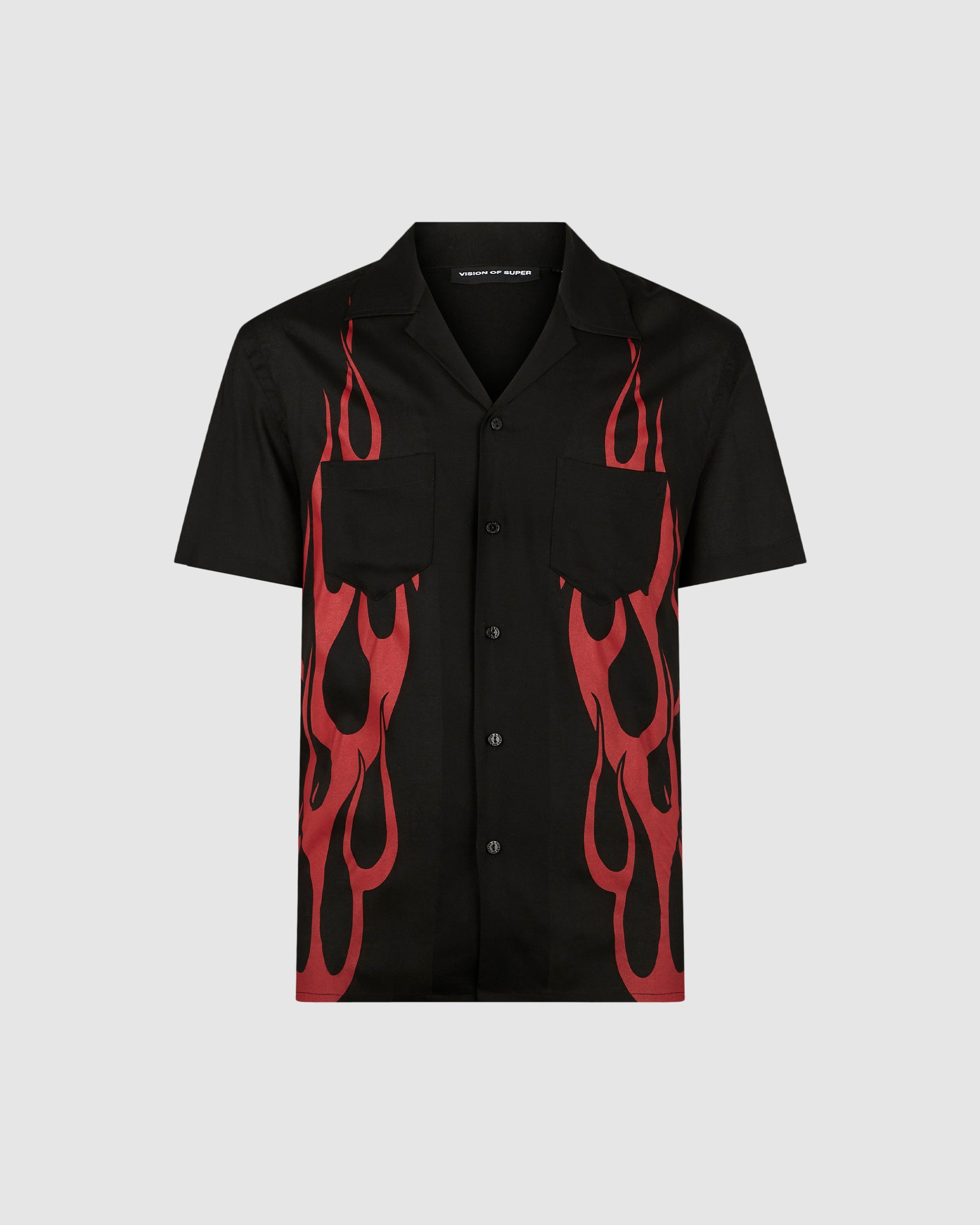 VISION OF SUPER BLACK SHIRT WITH RED FLAMES