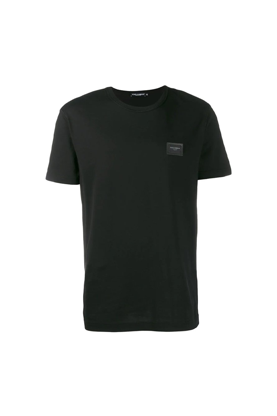 Black Cotton Plate T-Shirt SS21 חולצות קצרות DOLCE & GABBANA